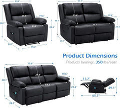 AECOJOY 3 PCS Recliner Sofa Set for Living Room Furniture Set