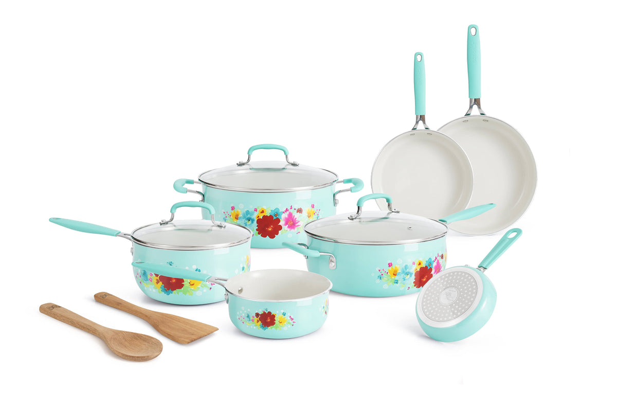 The Pioneer Woman Classic Ceramic Breezy Blossom Cookware Set, 12 Piece Set, Size: 12pc, Multicolor