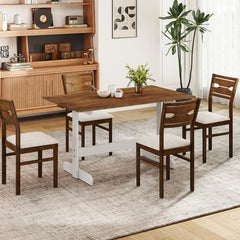 Tangkula 55 Inch Dining Table for 4-6 People Rectangular Kitchen Table with Solid Wood Trestle Base