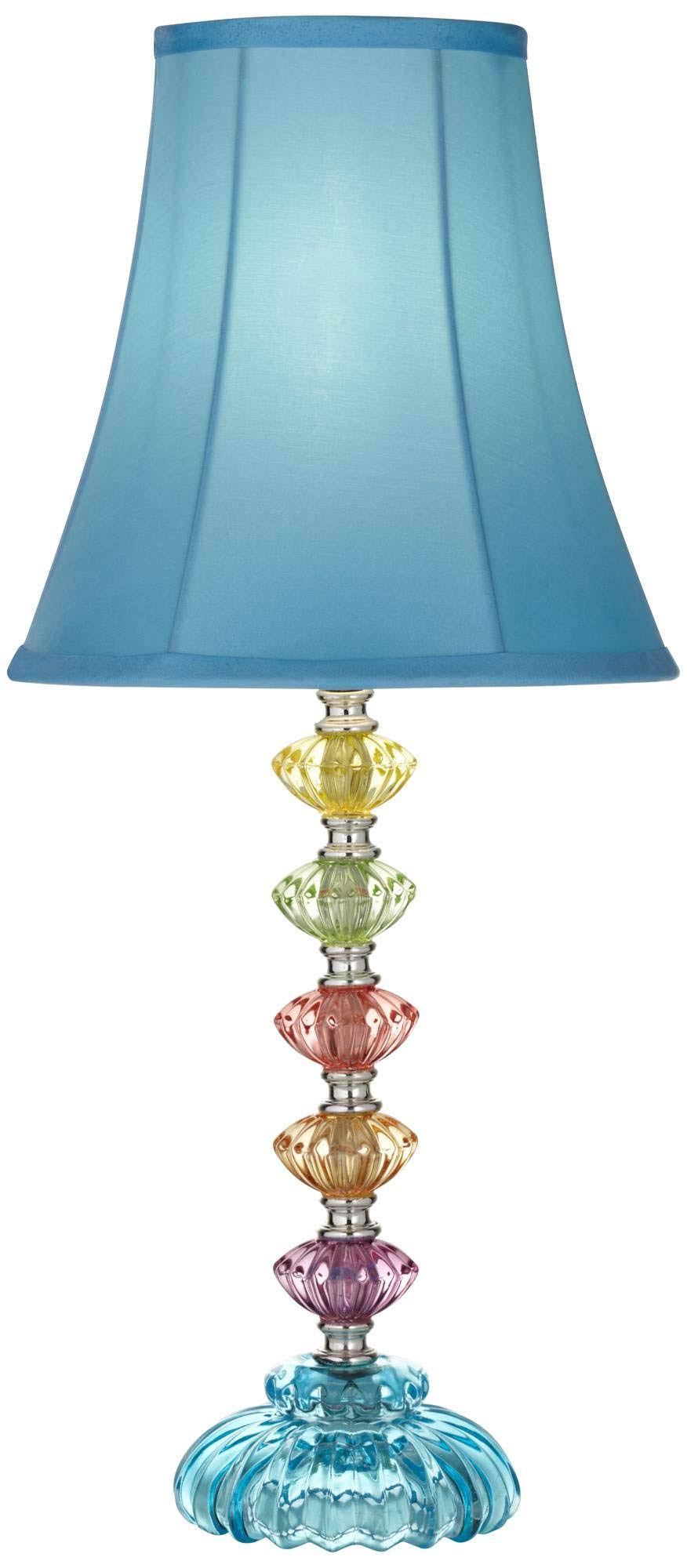 360 Lighting Bohemian Accent Table Lamp Stacked Clear Colored Glass Teal Blue Bell Shade for Kids Room Bedroom Bedside