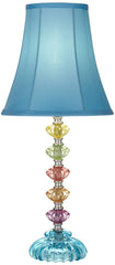 360 Lighting Bohemian Accent Table Lamp Stacked Clear Colored Glass Teal Blue Bell Shade for Kids Room Bedroom Bedside