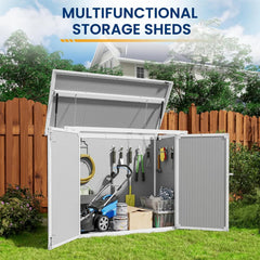 ELPOSUN Outdoor Storage Shed 6x4.5 Ft, Resin Outside Sheds & Outdoor Storage Plastic for Trash Can, Bike, Lawnmower, Generator, Tool Shed with Lockable Door for Backyard, Lawn, Patio, Grey & White