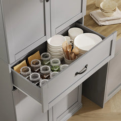 Dsstyles Pantry Cabinet, Freestanding Kitchen Pantry Storage Cabinet, 70" Cupboard, Tall Storage Cabinet with Doors and Adjustable Shelves, for Bathroom, Dining Room, Living Room, Antique White/Gray