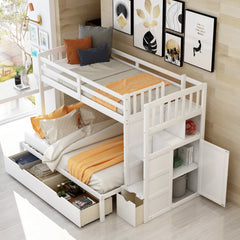 AECOJOY Twin over Full/Twin Convertible Bunk Bed with Storage Shelves and Drawers, Grey