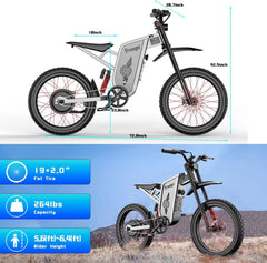 6000W(Peak) Motor 60V/35ah Battery, Freego X2pro Electric Motorcycle for Adults, Electric Bike 50MPH/7 Speed Off Road Electric Bicycle, 19x2 Full Suspension/Four - Piston Hydraulic Brake UL2849MTB