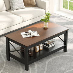 Moasis Farmhouse Coffee Table with Storage 2 - Tier Center Table for Living Room Grey Wash Top+White
