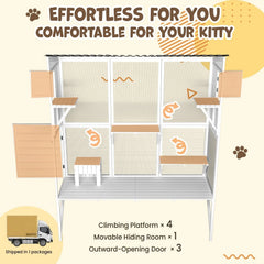 AECOJOY Catio Outdoor Cat Enclosure with Window Access, Large Window Catio Wood Cat House with 4 Platforms & 3 Doors