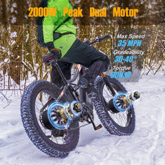 Dual Motors AWD 2000W Electric Bike for Adult 26'' UL2849 48V 30AH E - Mountain Bike 4.0 Fat Tire up to 35MPH&120miles Long Range Off - Road Ebike Dual Hydraulic Disc Brakes&Ful Suspension Electric Bicyc