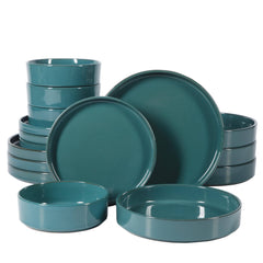 Bloomhouse Santorini Mist 16 Piece Double Bowl Terracotta Reactive Glaze Plates and Bowls Dinnerware Set
