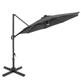 10FT Cantilever Patio Umbrella w/ 36 Solar LED Lights, 360° Rotation Offset Hanging Umbrella, Easy Tilt, 8 Sturdy Ribs, Sun Shade for Yard Pool