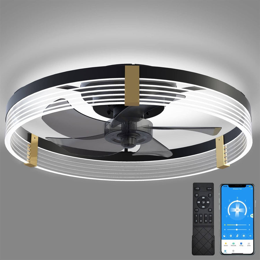 GOSONKT 19.7" Low Profile Ceiling Fan with Lights and Remote, Modern Flush Mount LED Stepless Dimmable, Reversible Blades,6 Speeds Timing for