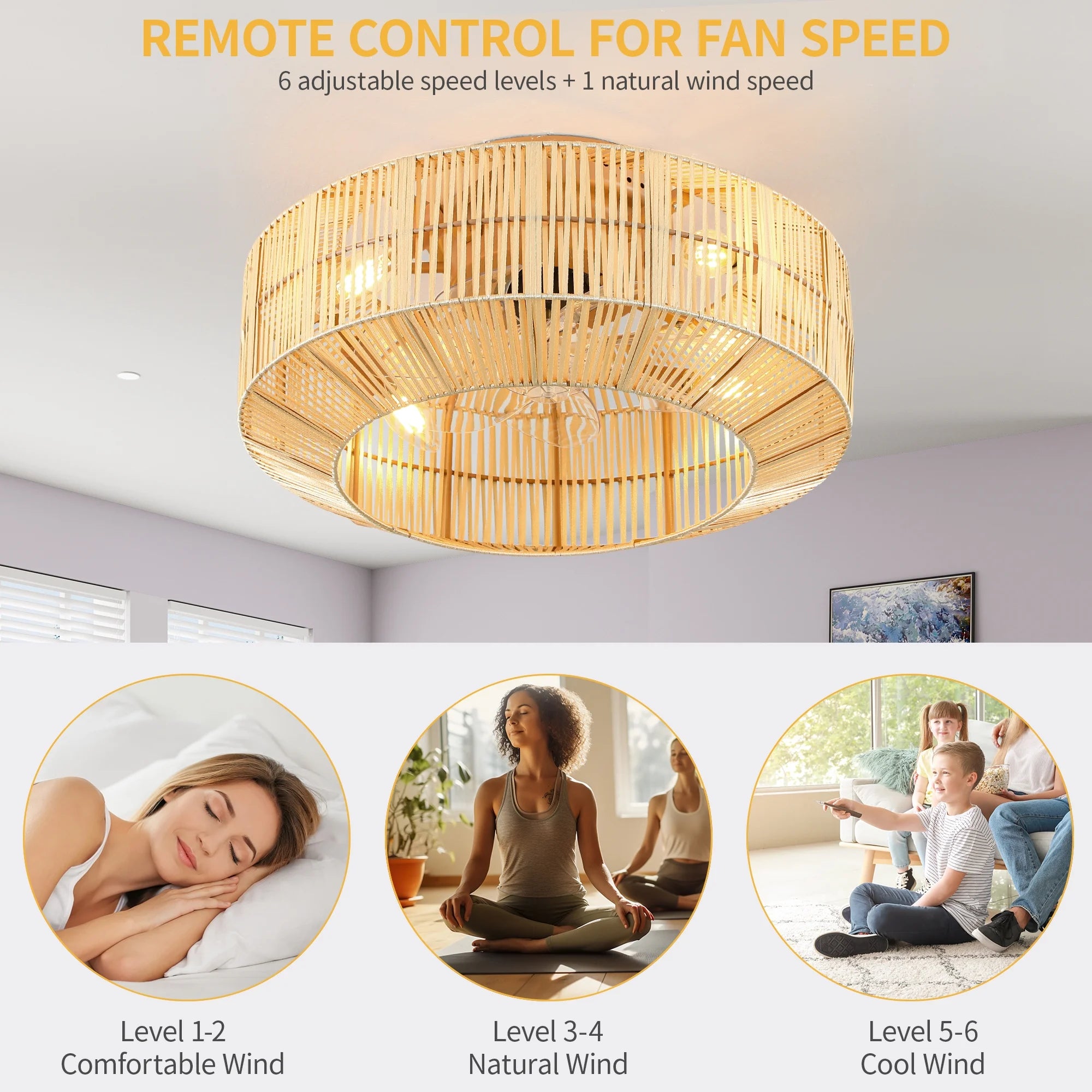 Dextrus 20" Caged Ceiling Fan with Lights and Remote Control, Rustic Farmhouse Flush Mount Design with Reversible DC Motor, 6 Speed Settings for Indoor/Outdoor Use (Brown & Black)