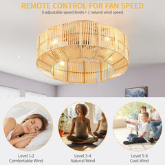 Dextrus 20" Caged Ceiling Fan with Lights and Remote Control, Rustic Farmhouse Flush Mount Design with Reversible DC Motor, 6 Speed Settings for Indoor/Outdoor Use (Brown & Black)