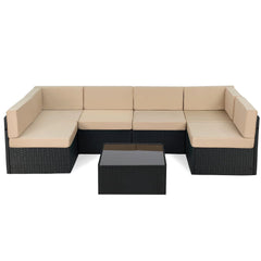 AECOJOY 7 Piece Outdoor Patio Furniture Set with Waterproof Cover, Black & Beige