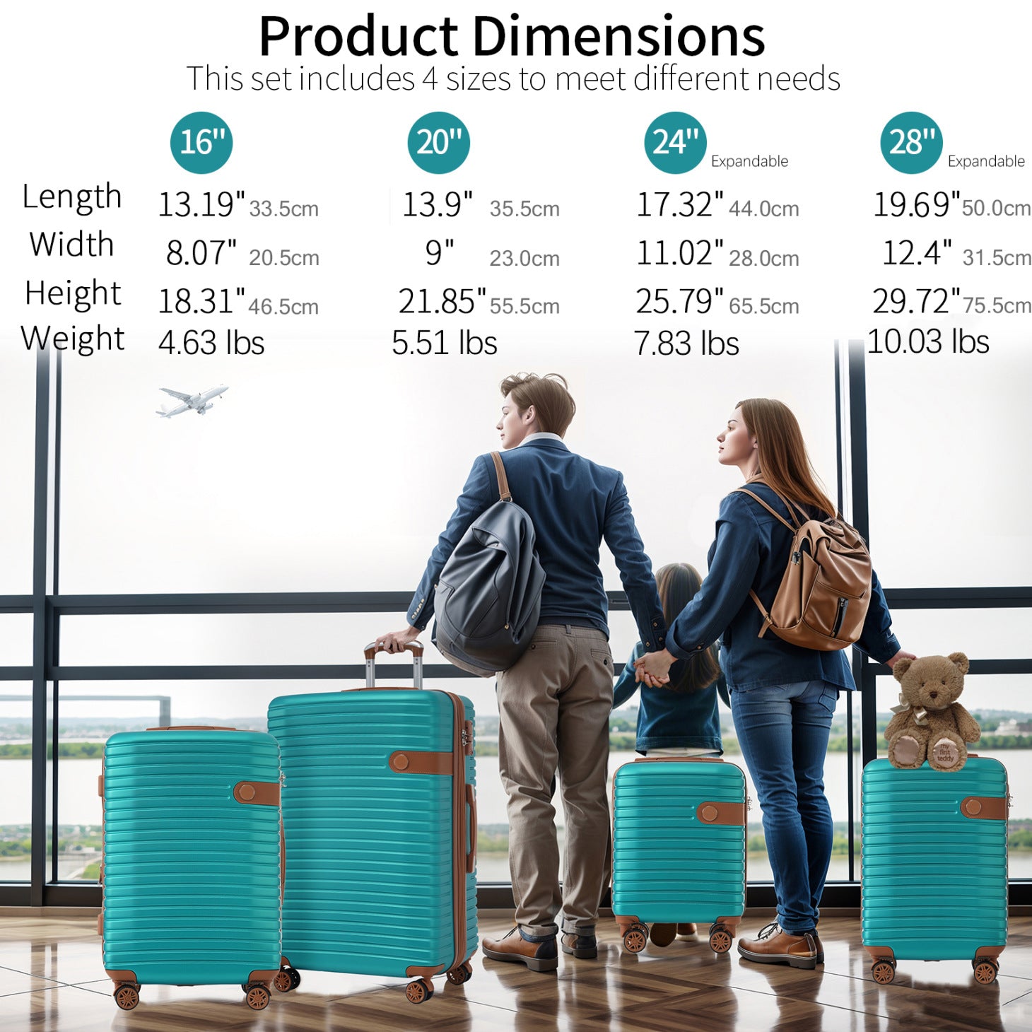 Luggage Sets, 4 - Piece Lightweight Suitcase Set with 4 Packing Cubes and TSA Lock, Hardshell Suitcases with Spinner Wheels, (16/20/24/28 ), Brown