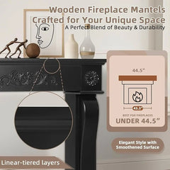 EPICOZY 44.5" Fireplace Mantel, Freestanding Fireplace Surround with Leg for Electric Fireplaces, MDF Mantel Surround with Shelf for Living Room with Decorative Pattern, Anti - Tipping & Waterproof