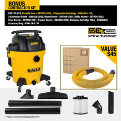 DEWALT 12 Gallon STEALTHSONIC Ultra Quiet Poly Wet Dry Vacuum, DXV12P - QTA Newest Noise Reduction Vac, 5.5 Peak HP Shop Vacuum for Jobsite/Workshop, Reduce Motor Noise, Yellow