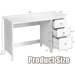 Computer Desk Study Writing Desk Home Office Workstation with 3 Drawers Black