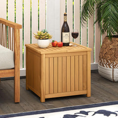 Tangkula 2-in-1 Outdoor Side Table with Storage Acacia Wood Slatted Coffee Table Square Slatted End Storage Box