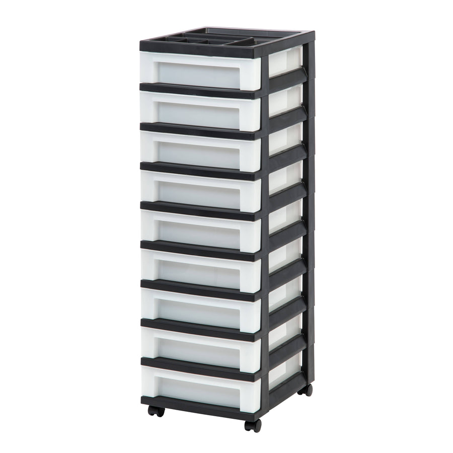 Iris 9 Drawer Storage Cart with Organizer Top Black