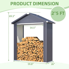 AECOJOY 5x2 Outdoor Storage Shed, Firewood Rack Waterproof Metal Tool Sheds