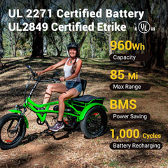 Addmotor M - 360II Semi - Recumbent Electric Trike, 85MI, Fat Tire 3 Wheel Electric Bike for Adults, 750W 48V 20ah Electric Tricycle for Seniors, 20" Electric Trike with Speed Differential, Green