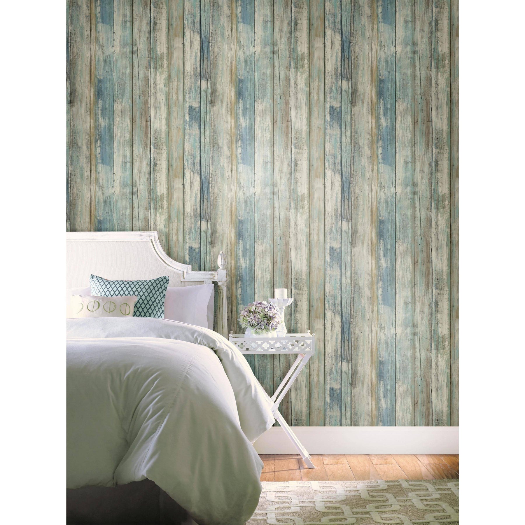 RoomMates Blue Distressed Wood Peel and Stick Wall Decor Wallpaper