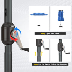AECOJOY 15ft Patio Double-Sided Umbrella, 156 PCS Solar LED Light Outdoor Large Umbrella, Dark Blue