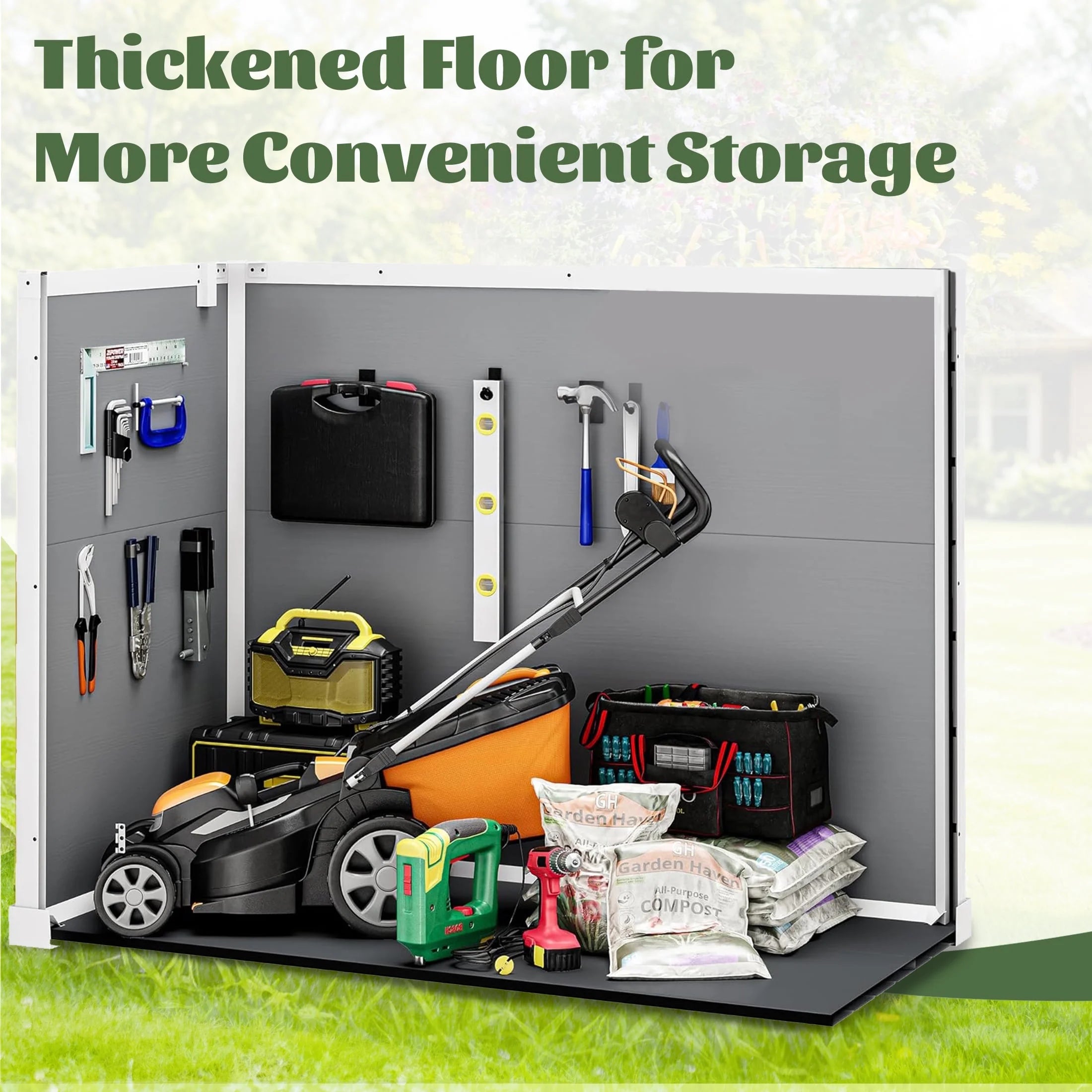 41 Cu.ft Outdoor Shed, Horizontal All - Weather Resin Storage Shed, Resistant Tool Shed for Storage of Bike/Trash Cans/Garden Tools/Lawn Mowers, 55.9"l x 29.52"w x 43.3"h Gray