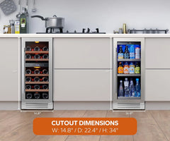 Ca'Lefort 30" Wine and Beverage Refrigerator, 28 Bottles Dual Zone Wine Fridge and 100 Cans Beverage Fridge Cooler with Stainless Steel Door Framed