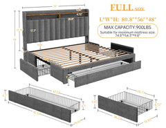 Enhomee Queen Bed Frame with 3 Storage Drawers Upholstered Queen Size Bed Frame with Headboard Noise Free Platform Bed with Metal Frame & Wood Slats Support Beige Bedroom Furniture for Adults Clothes