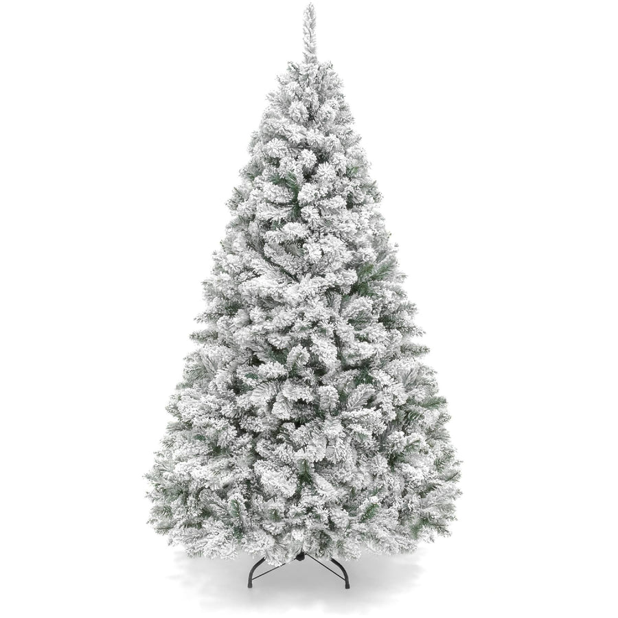 Best Choice Products Snow Flocked Hinged Artificial Christmas Pine Tree with Metal Stand, White/Green, 6'
