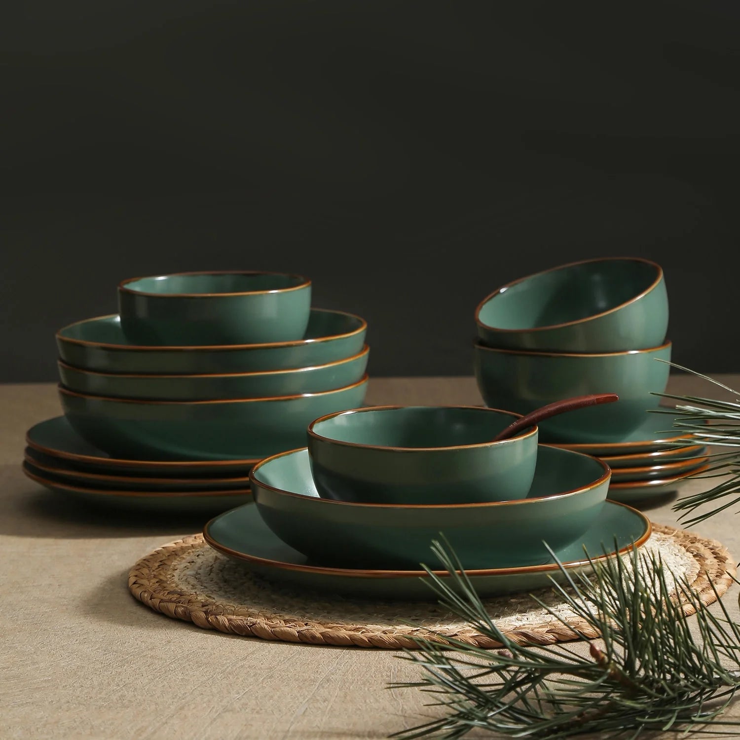 Stone + Lain Brasa Stoneware Collection Dinnerware Set, 32 - Piece Service for 8, Blue