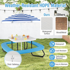8-Person Kids Picnic Table Bench Set with Removable & Foldable Umbrella, Toddler Outdoor HDPE Activity Table and Chair Set for Backyard Patio