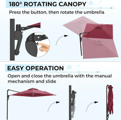 AECOJOY 10FT Large Patio Umbrella with Solar Lights, Rectangle Wall Mounted Outdoor Patio Umbrella, Red