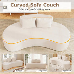 78.5" Upholstered Curved Sofa Couch w/ 2 Cozy Pillows, Low Backrest, Sponge Padded Seat, No Assembly Modern Floor Couch for Living Room Bedroom