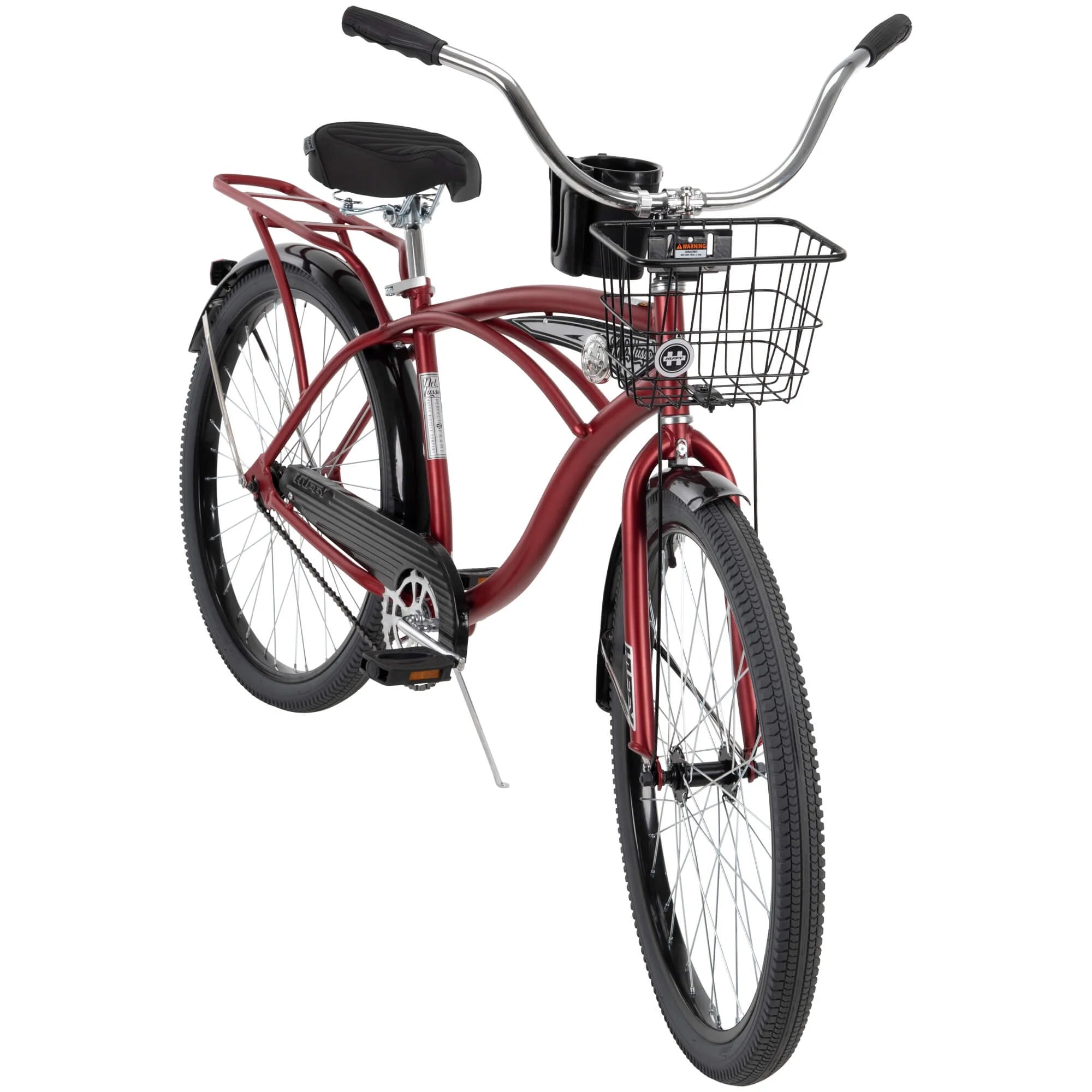 26" Huffy Nel Lusso Beach Cruiser Bike, Basket, Cargo Rack, Red, Ages 12+