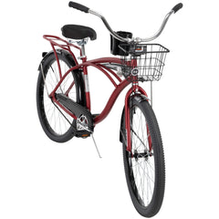 26" Huffy Nel Lusso Beach Cruiser Bike, Basket, Cargo Rack, Red, Ages 12+